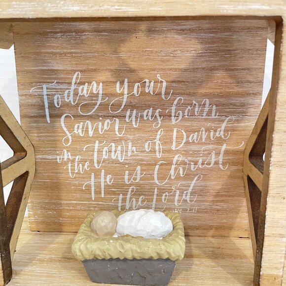 Vintage Handmade Wooden Nativity Scene with Star & Baby Jesus Rustic Christmas D - Picture 2 of 10
